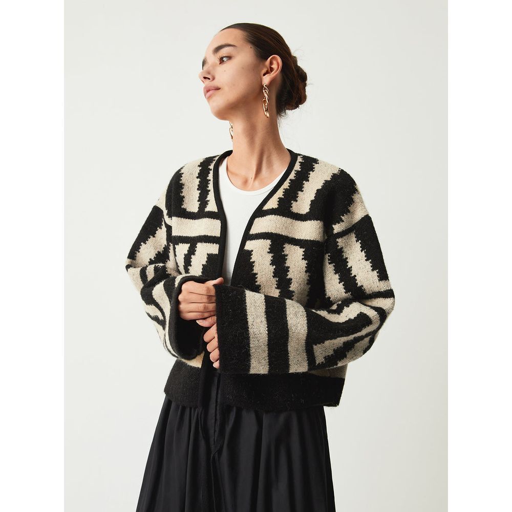 Black and Cream Patterned Women's Sweater